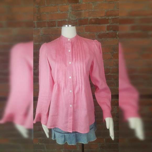 Tracy M Tops - Tracy M Women’s Blouse Linen Pink Long Sleeves